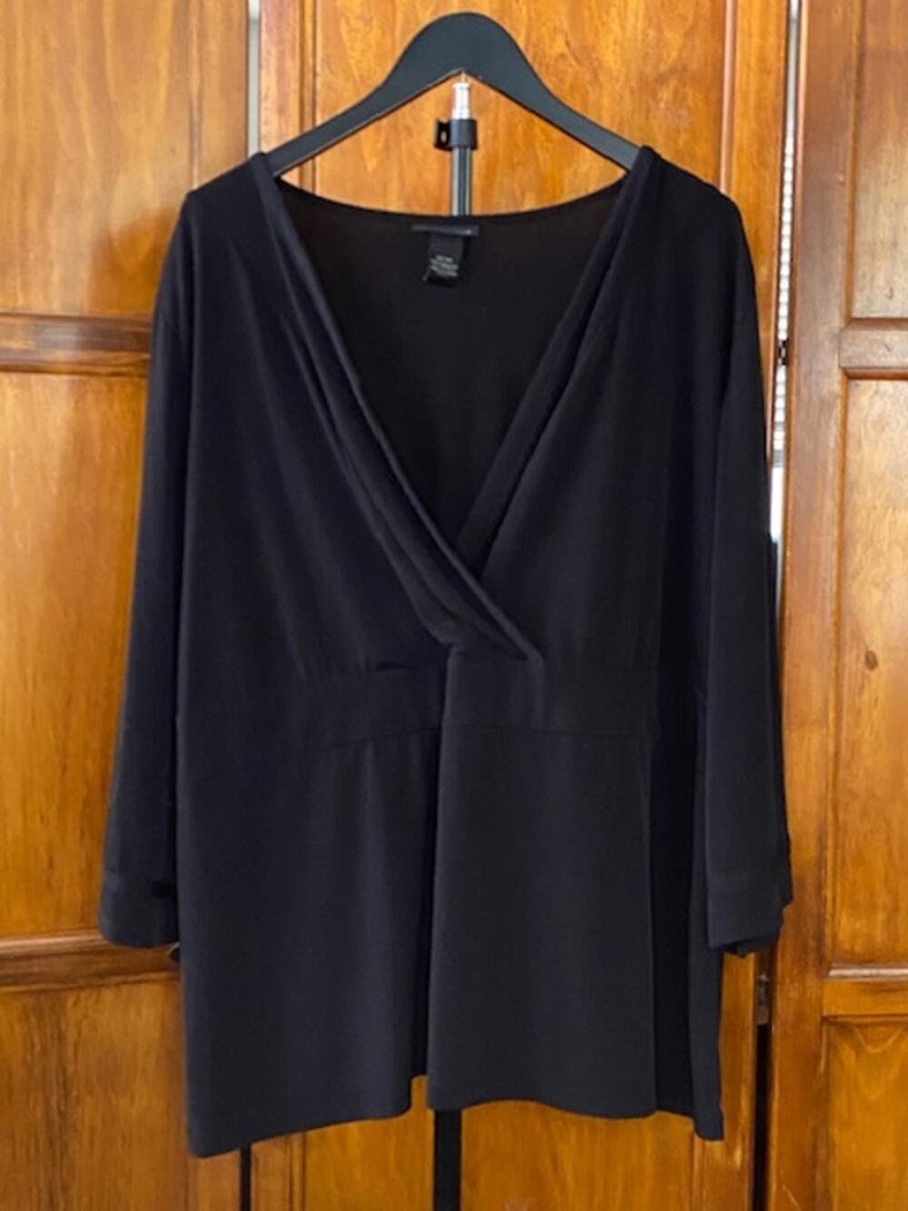 Lane Bryant Black Faux Wrap Tunic Top Women's Plus 22/24 Long Sleeve Stretch